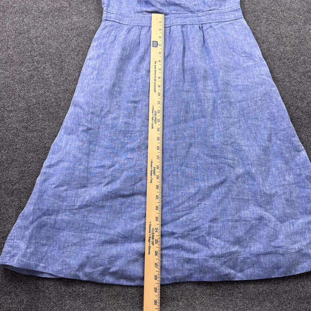 Talbots Linen Midi Dress Womens 10P Blue Sleeveless Pockets Resort Beach Coastal